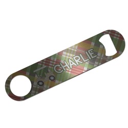 Golfer's Plaid Bar Bottle Opener - Silver w/ Name or Text