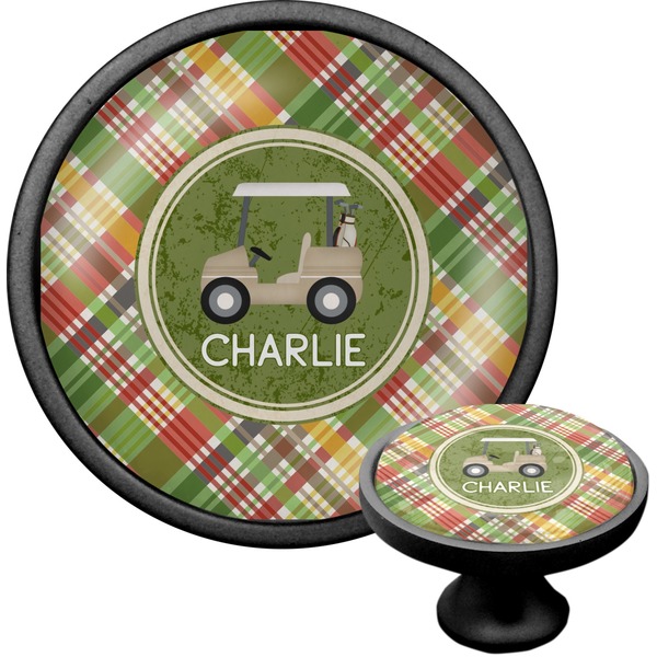 Custom Golfer's Plaid Cabinet Knob (Black) (Personalized)