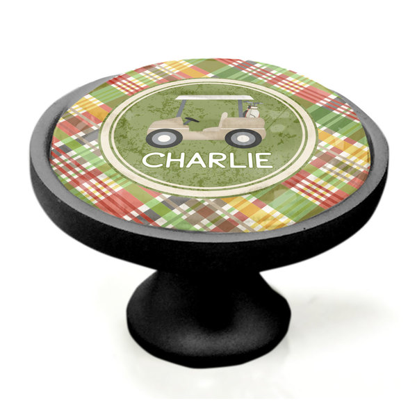 Golfer's Plaid Black Custom Cabinet Knob (Side)