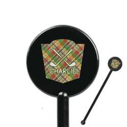 Golfer's Plaid 5.5" Round Plastic Stir Sticks - Black - Double Sided (Personalized)