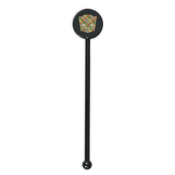 Golfer's Plaid Black Plastic 5.5" Stir Stick - Round - Single Stick