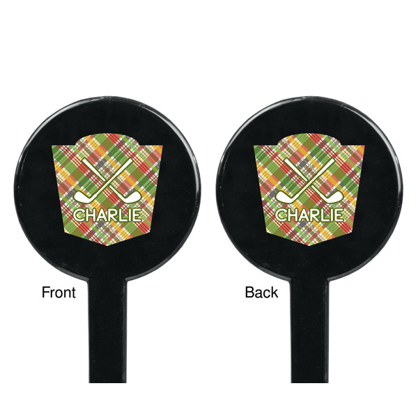 Golfer's Plaid Black Plastic 7" Stir Stick - Double Sided - Round - Front & Back