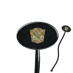 Golfer's Plaid 7" Oval Plastic Stir Sticks - Black - Double Sided (Personalized)