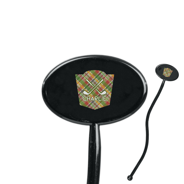 Custom Golfer's Plaid 7" Oval Plastic Stir Sticks - Black - Single Sided (Personalized)