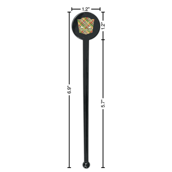 Golfer's Plaid Black Plastic 7" Stir Stick - Round - Dimensions