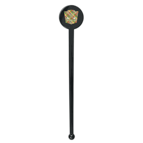 Golfer's Plaid Black Plastic 7" Stir Stick - Round - Single Stick