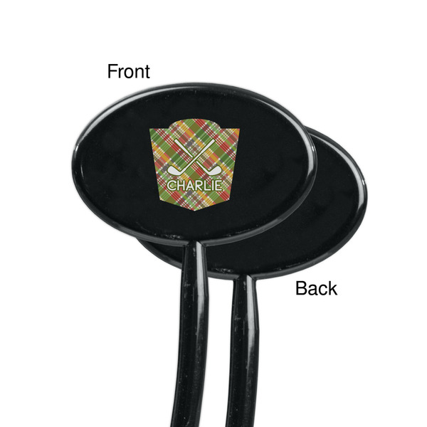 Golfer's Plaid Black Plastic 7" Stir Stick - Single Sided - Oval - Front & Back