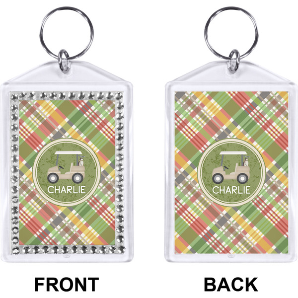 Golfer's Plaid Bling Keychain (Front + Back)