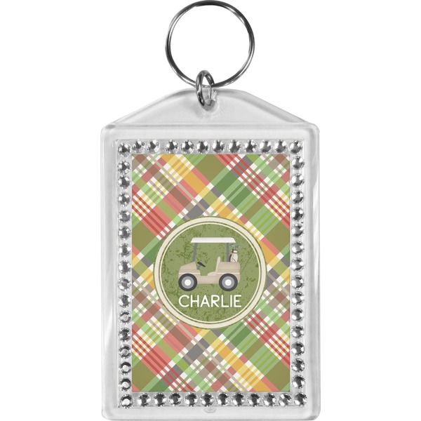 Custom Golfer's Plaid Bling Keychain (Personalized)