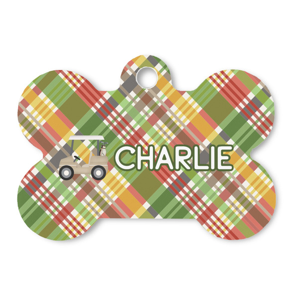 Custom Golfer's Plaid Bone Shaped Dog ID Tag - Large (Personalized)
