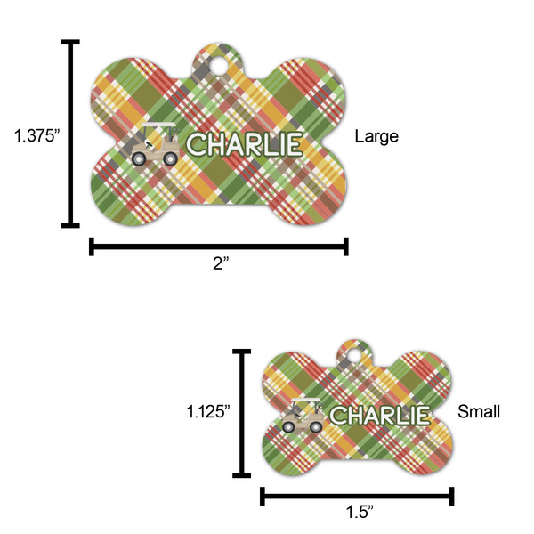 Golfer's Plaid Bone Shaped Dog ID Tag - Large - Scale