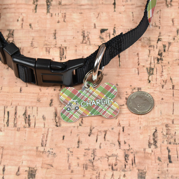 Golfer's Plaid Bone Shaped Dog ID Tag - Small - In Context