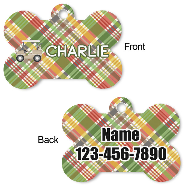 Golfer's Plaid Bone Shaped Dog Tag - Front & Back