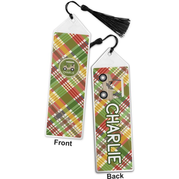 Golfer's Plaid Bookmark with tassel - Front and Back