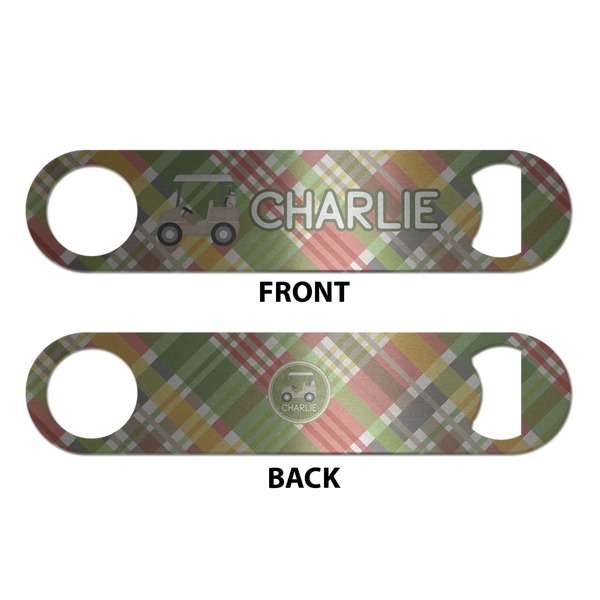 Golfer's Plaid Bottle Opener - Front & Back