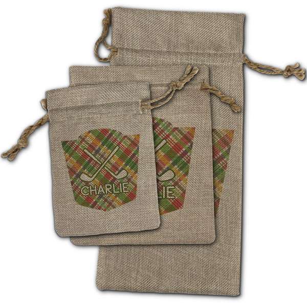 Golfer's Plaid Burlap Gift Bags - (PARENT MAIN) All Three
