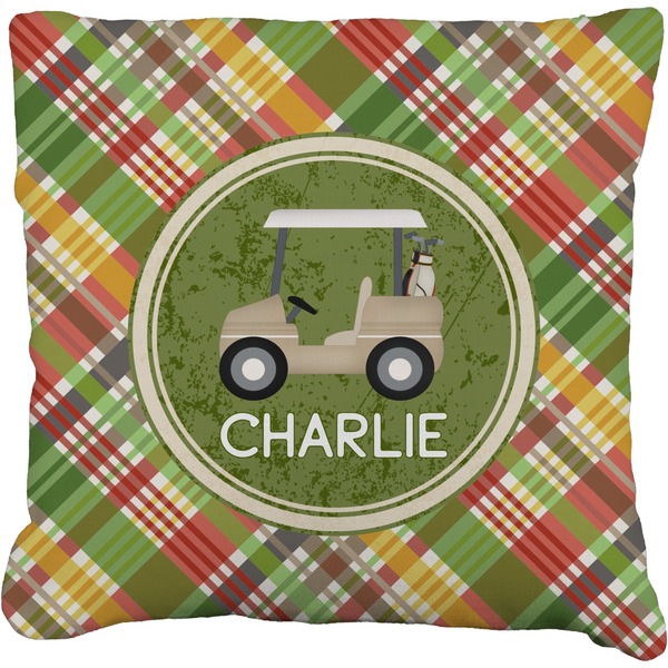 Custom Golfer's Plaid Faux-Linen Throw Pillow 16" (Personalized)