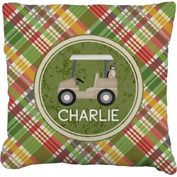 Golfer's Plaid Faux-Linen Throw Pillow 18" (Personalized)