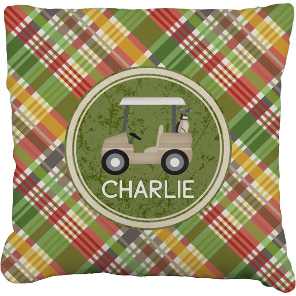 Custom Golfer's Plaid Faux-Linen Throw Pillow 20" (Personalized)