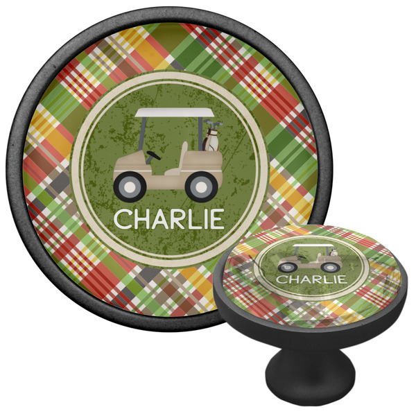 Golfer's Plaid Cabinet Knob - Black - Multi Angle