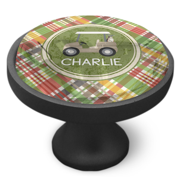 Golfer's Plaid Cabinet Knob - Black - Side