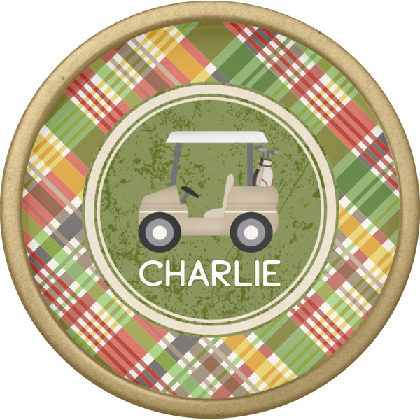 Golfer's Plaid Cabinet Knob - Gold - Front