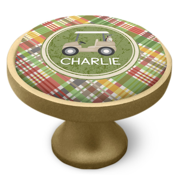 Golfer's Plaid Cabinet Knob - Gold - Side