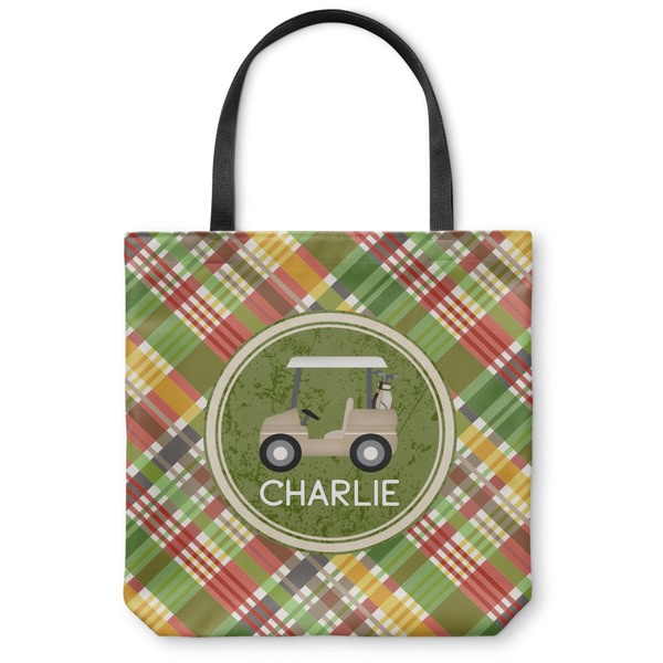 Custom Golfer's Plaid Canvas Tote Bag - Large - 18"x18" (Personalized)