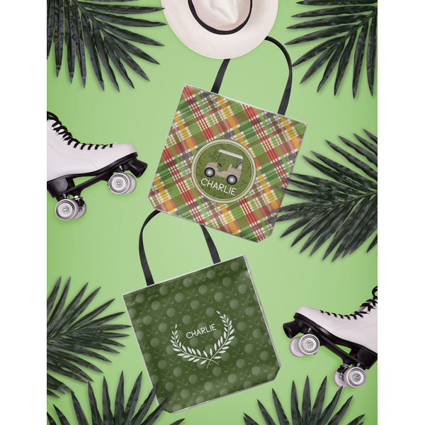 Golfer's Plaid Canvas Tote Lifestyle Front and Back- 13x13