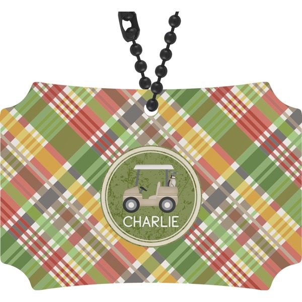 Custom Golfer's Plaid Rear View Mirror Ornament (Personalized)