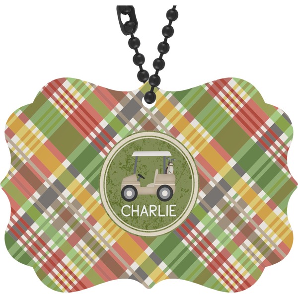Custom Golfer's Plaid Rear View Mirror Decor (Personalized)