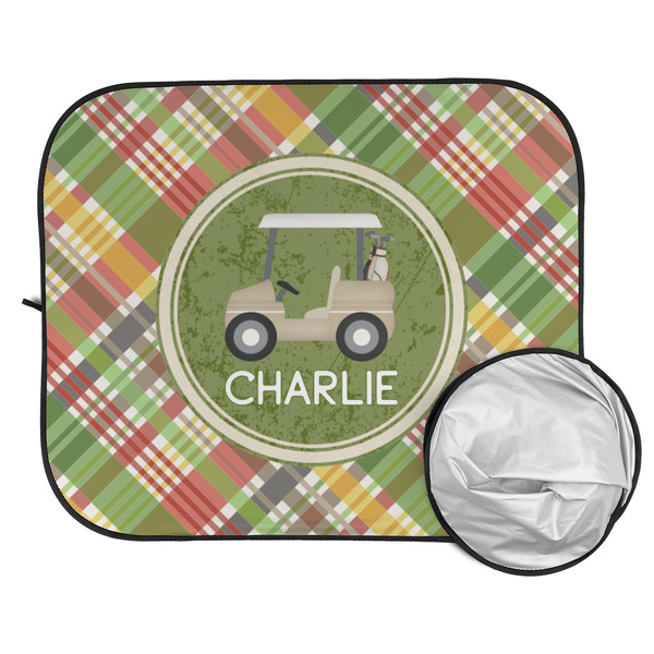 Golfer's Plaid Car Sun Shades - FOLDED & UNFOLDED