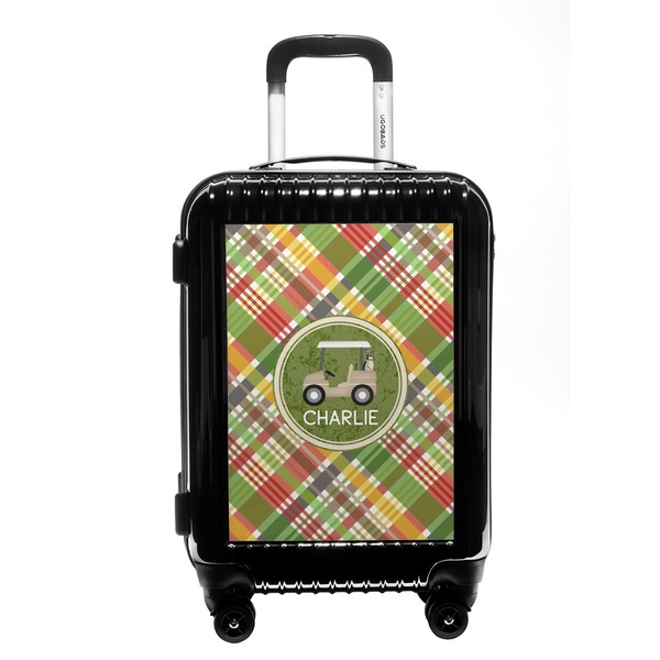Custom Golfer's Plaid Carry On Hard Shell Suitcase (Personalized)