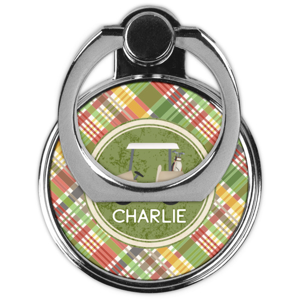 Golfer's Plaid Cell Phone Ring Stand & Holder - Front (Collapsed)