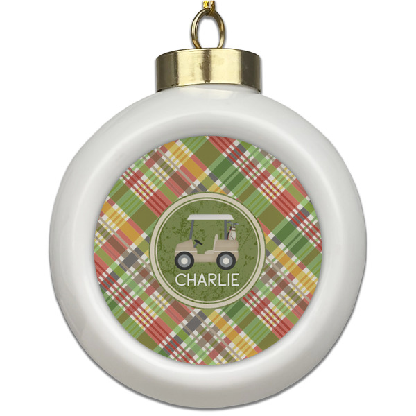 Custom Golfer's Plaid Ceramic Ball Ornament (Personalized)