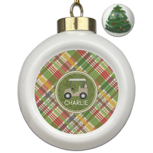 Custom Golfer's Plaid Ceramic Ball Ornament - Christmas Tree (Personalized)
