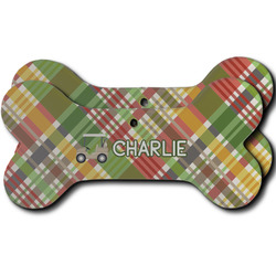 Golfer's Plaid Ceramic Dog Ornament - Front & Back w/ Name or Text