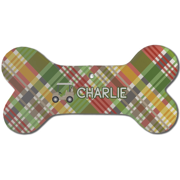 Golfer's Plaid Ceramic Flat Ornament - Bone Front
