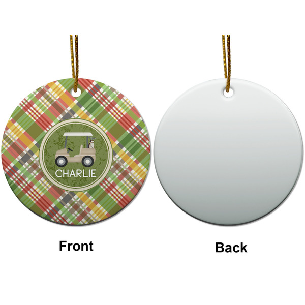 Golfer's Plaid Ceramic Flat Ornament - Circle Front & Back (APPROVAL)