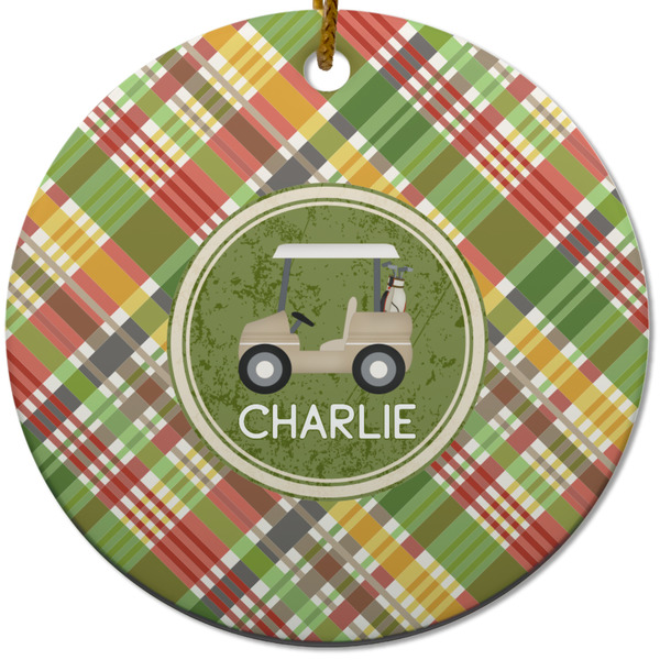 Golfer's Plaid Ceramic Flat Ornament - Circle (Front)