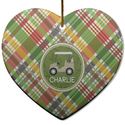 Golfer's Plaid Heart Ceramic Ornament w/ Name or Text