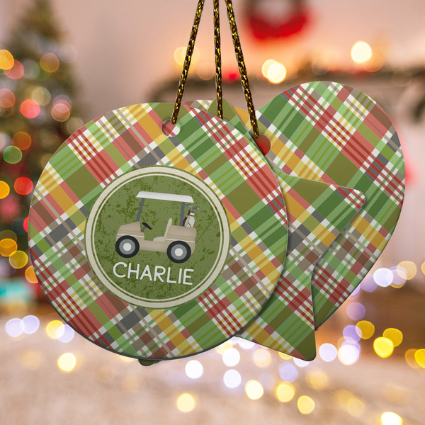 Custom Golfer's Plaid Ceramic Ornament w/ Name or Text