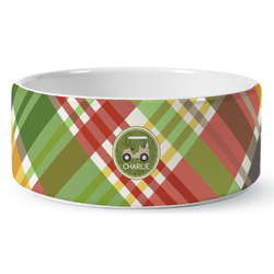 Golfer's Plaid Ceramic Dog Bowl - Medium (Personalized)