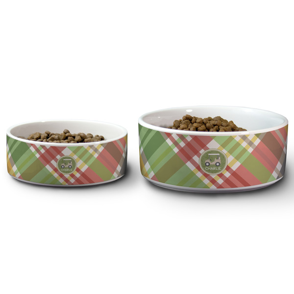 Golfer's Plaid Ceramic Dog Bowls - Size Comparison