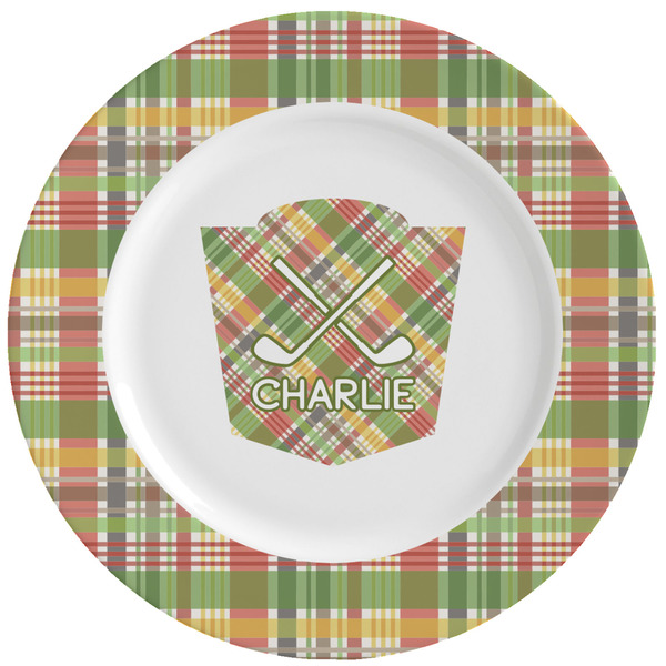 Custom Golfer's Plaid Ceramic Dinner Plates (Set of 4) (Personalized)