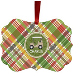 Golfer's Plaid Metal Frame Ornament - Double Sided w/ Name or Text