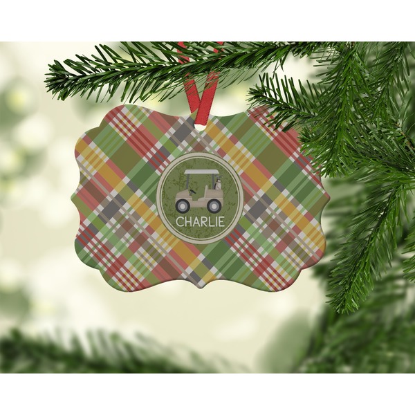 Golfer's Plaid Christmas Ornament (On Tree)
