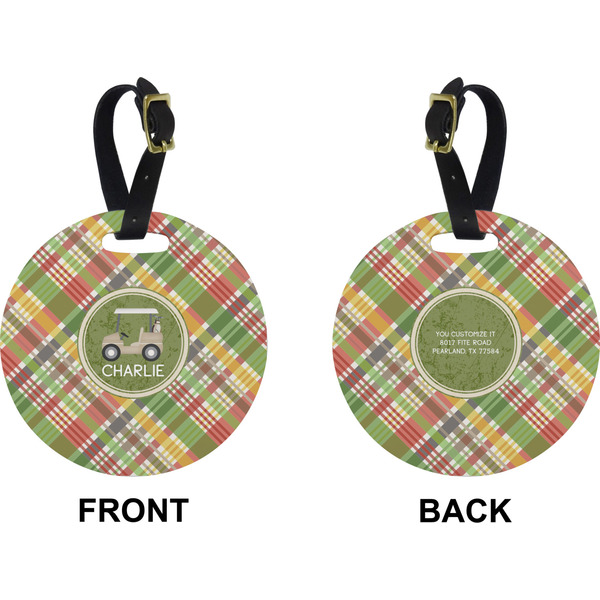 Golfer's Plaid Circle Luggage Tag (Front + Back)