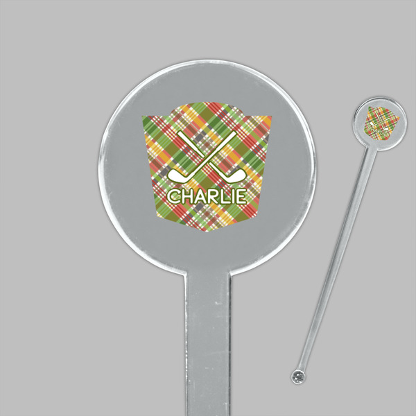Golfer's Plaid Clear Plastic 7" Stir Stick - Round - Closeup
