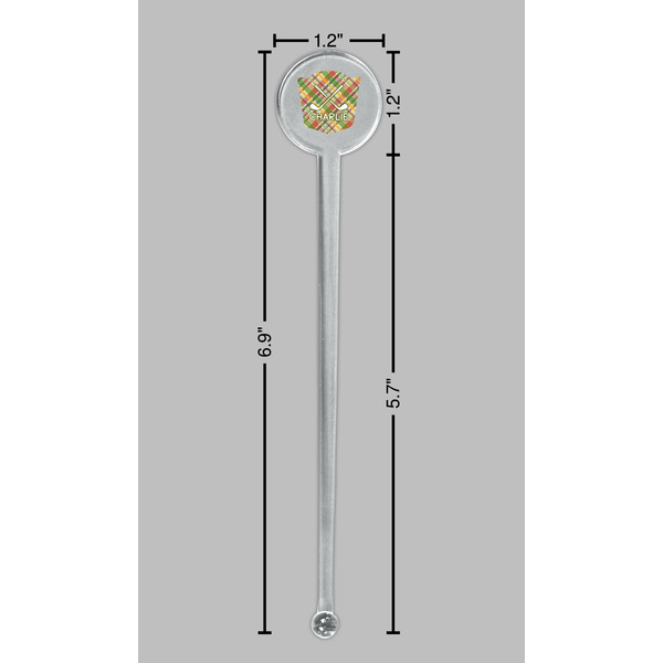 Golfer's Plaid Clear Plastic 7" Stir Stick - Round - Dimensions